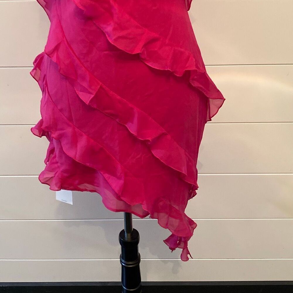 NWT Abercrombie & Fitch Vibrant Pink Asymmetric Ruffled Mini Dress Vneck adjusta - Picture 5 of 12